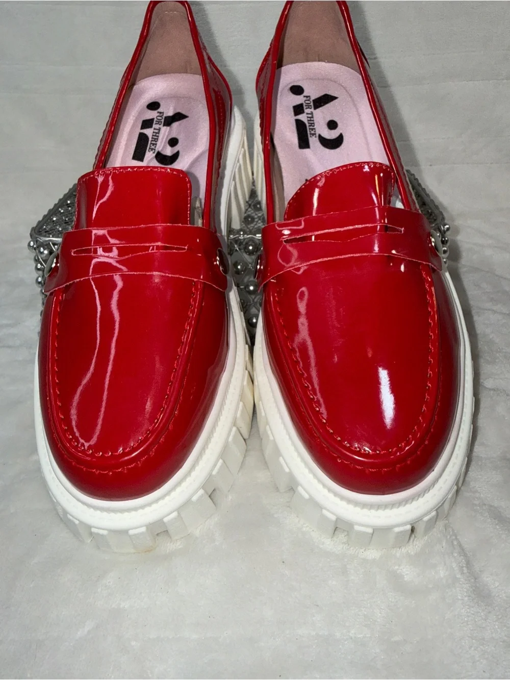 Patent Red Platform Loafers with Chunky White Sole size 8W
